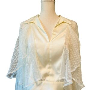 ASOS WOMEN’S BEAUTIFUL WHITE LONG SHEER SLEEVES V NECKLINE TOP SIZE 12
